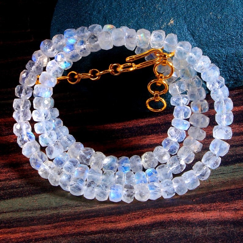 Dainty Rainbow Moonstone Faceted Rondelle Gemstone Beads Handmade Necklaces 18”