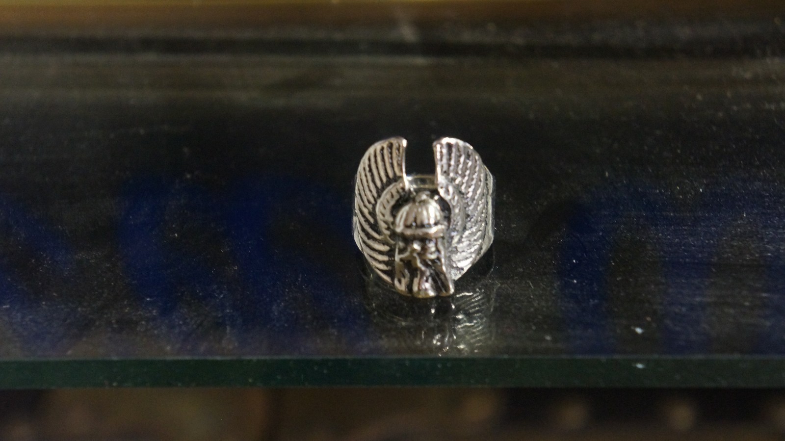 BIKER BASE METAL VIKING W WINGS RING #2