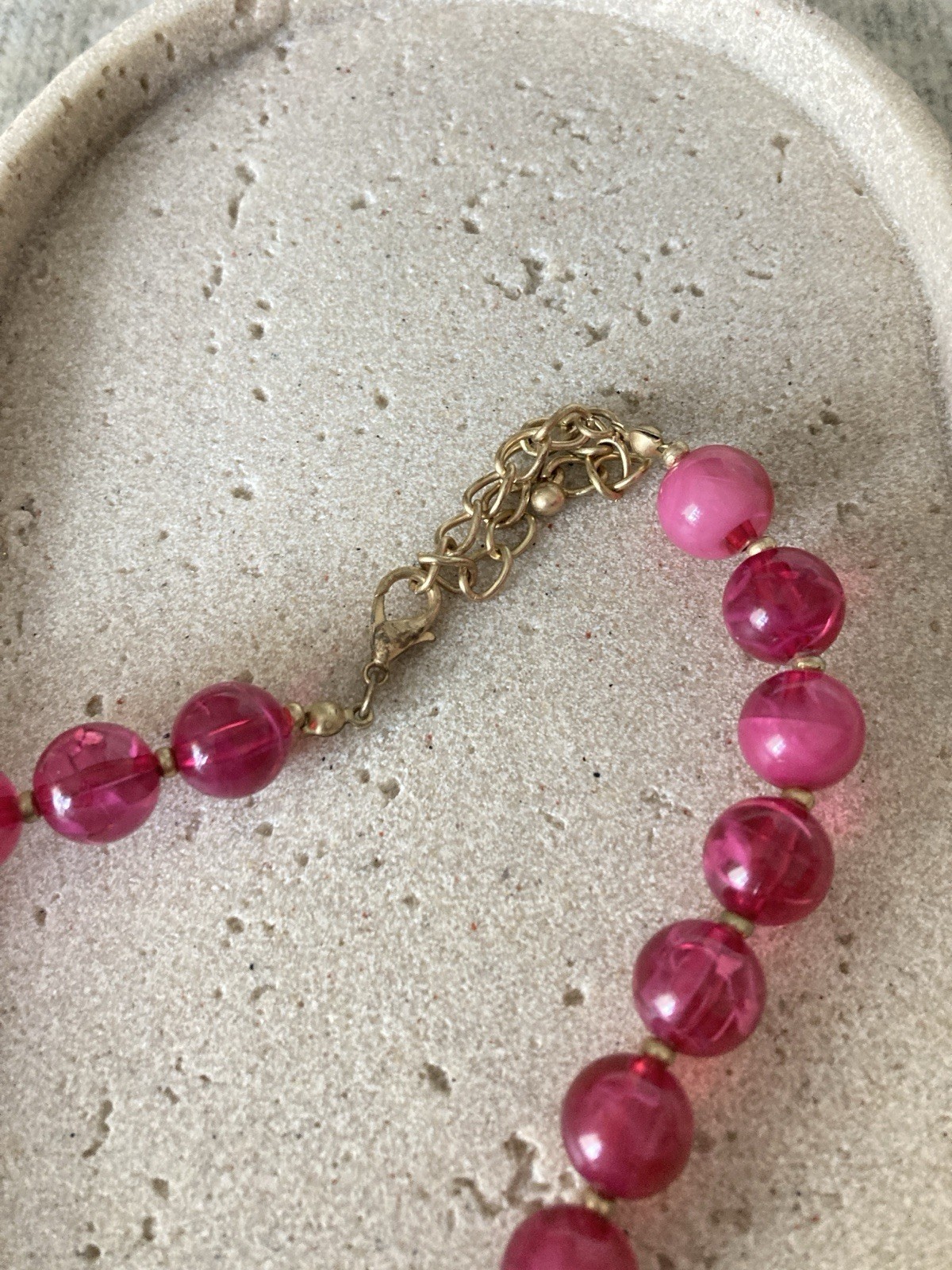 Vintage Raspberry Pink Beaded Necklace Glam Romantic Long Glossy Party Evening