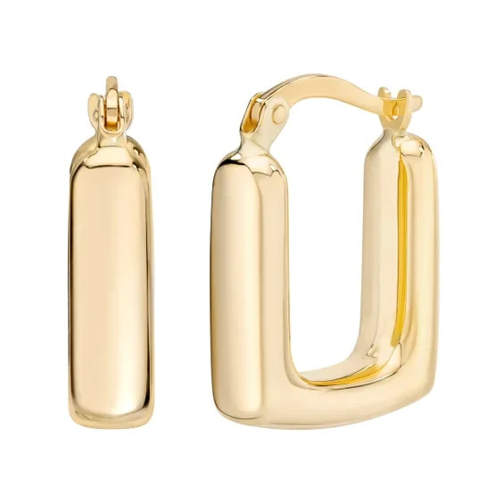 14K Yellow Gold Square Hoop Earrings High Polish Snap Post