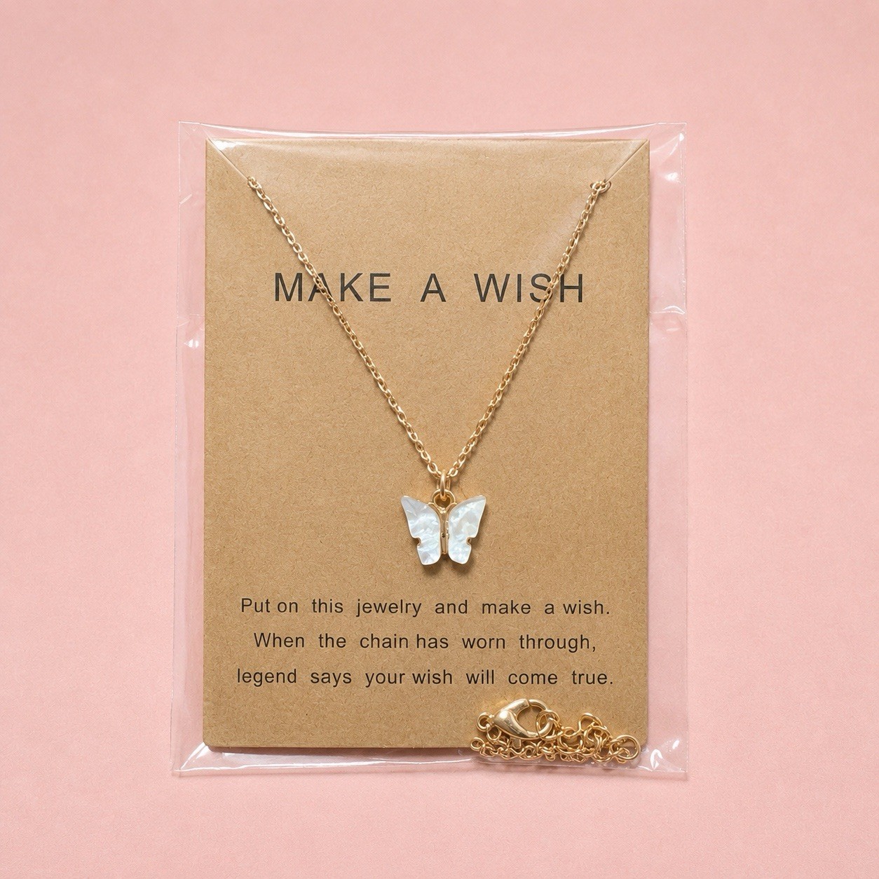 Butterfly Necklace Pendant For Women Girls GIFT Make A Wish Love