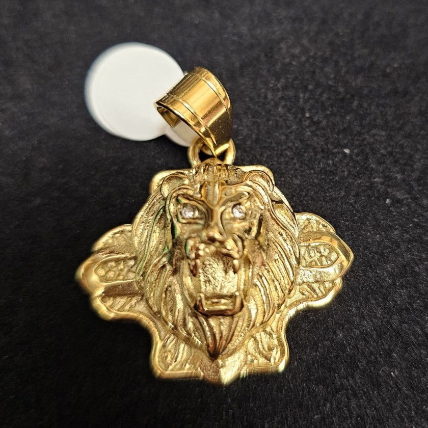 Gold Tone Lion Head Charm Pendant Yellow Gold Plated Metal Bail No Stone