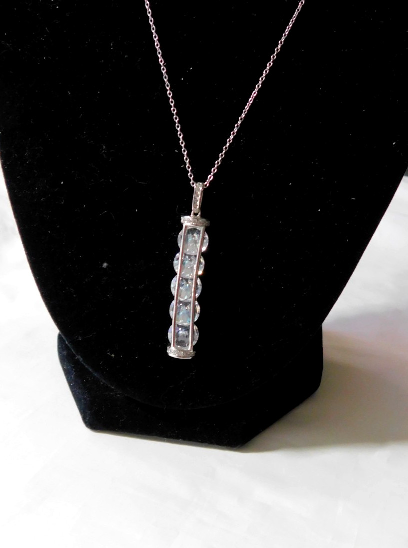 Sterling Silver CZ Modern Vertical Bar Pendant Necklace N580