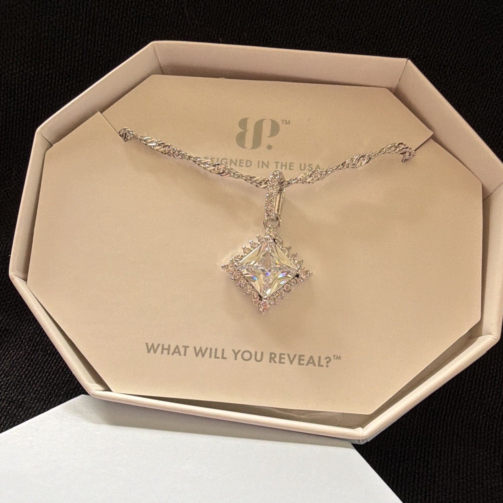 BP Rhodium Plated Square CZ Pendant Rope Necklace 18″+2.5″ NK88377