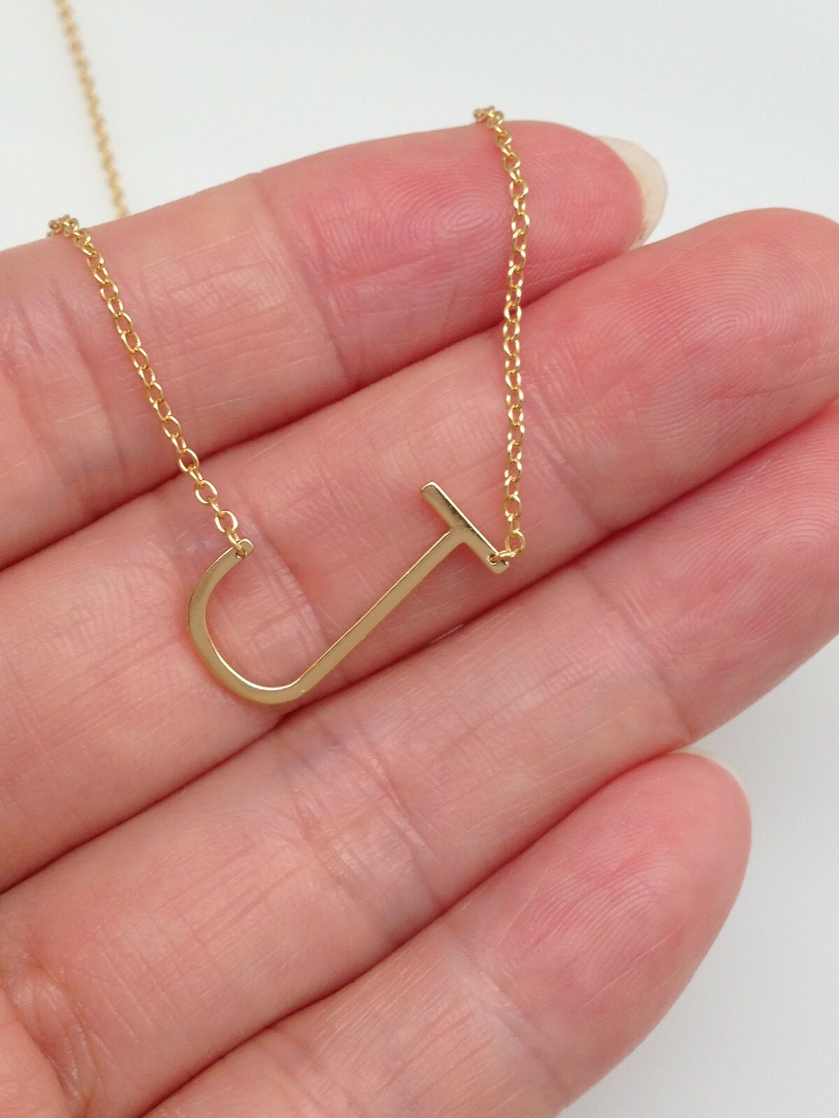 Sterling Silver 925 Sideways Initial Letter J Pendant Necklace 16mm 15.25-17.25″