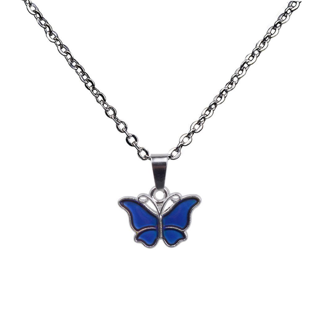 Cute Butterfly Pendant Color Change Mood Stainless Steel Chain Necklace