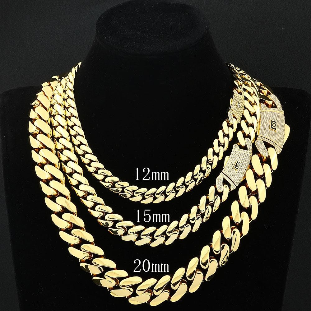 6/8/10/12/15/20mm Cuban Chain Necklace Hip Hop 14k Gold Plating Bracelet Jewelry