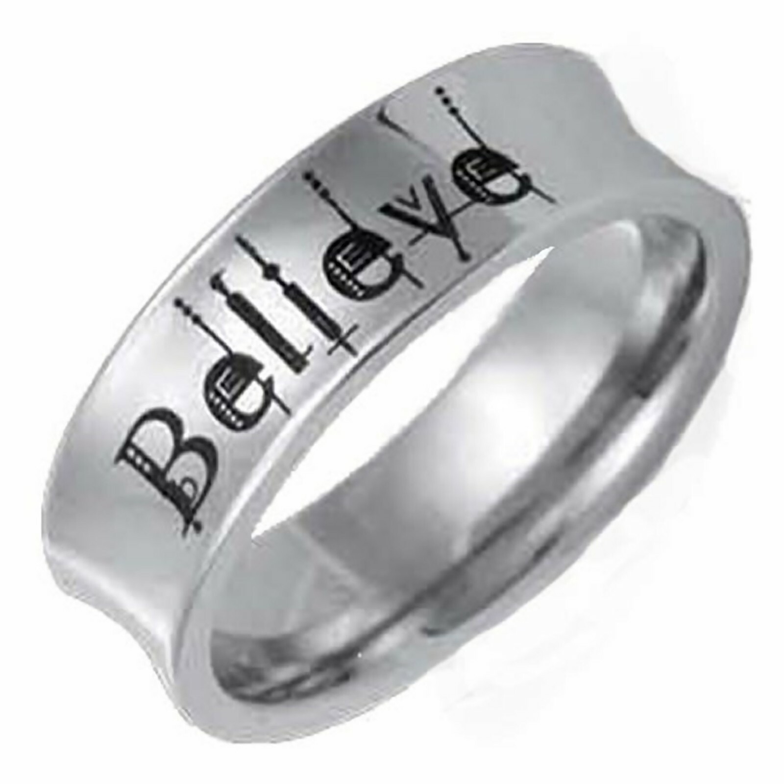 Inspirational Believe Ring Silver Stainless Steel Gothic Bohemian Spiritual Band
