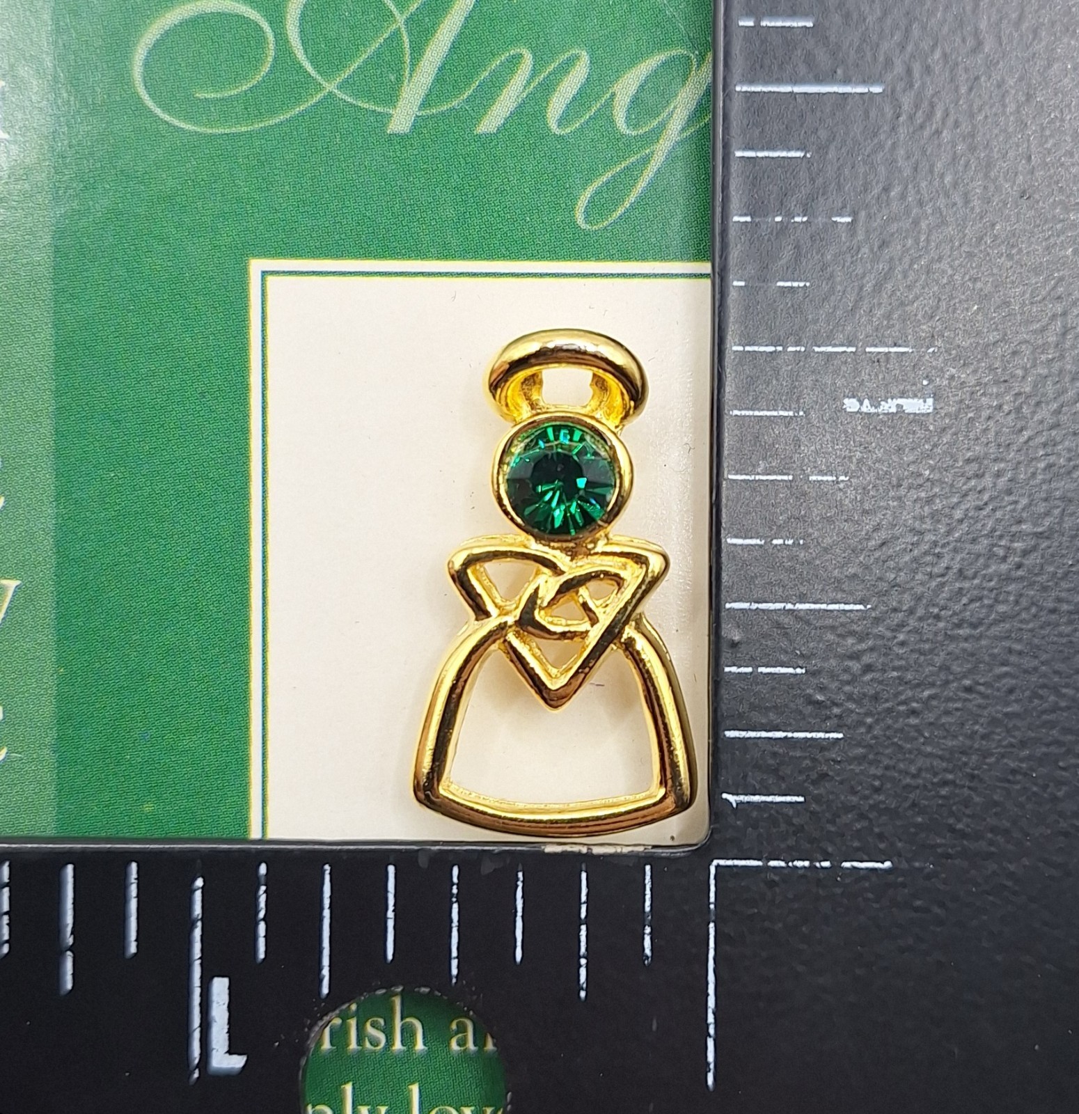 Roman Inc. Celtic Angel Irish Jewelry Pin Green Emerald Celtic Knot Angel NEW