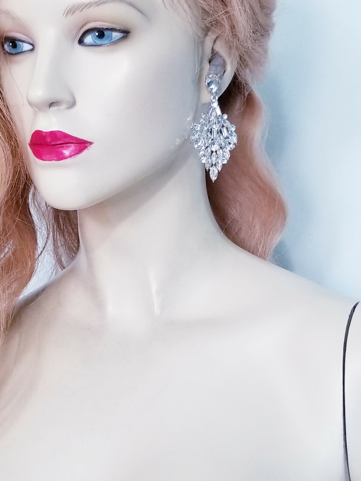 Rhinestone Chandelier Earrings Clear 3 in