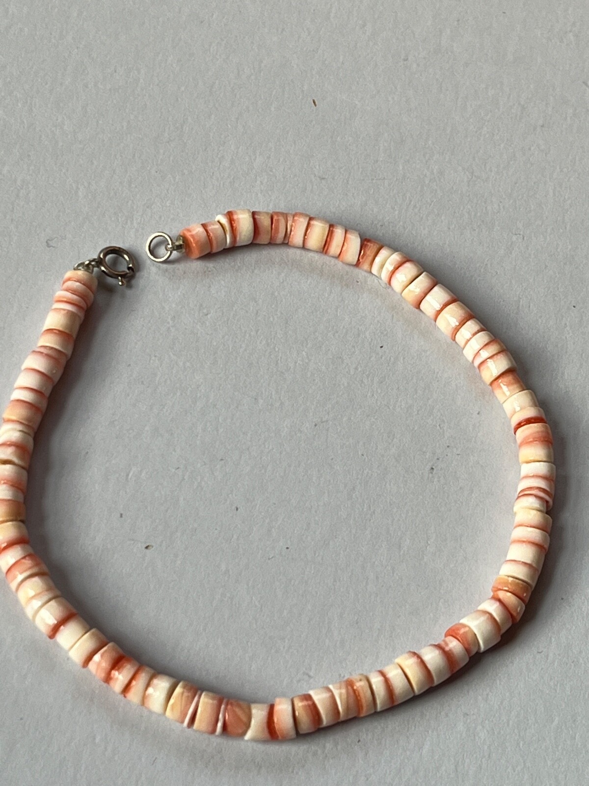Orange & White Seashell Heist Style Bead Bracelet Anklet -8.5 inches long x 1/8t