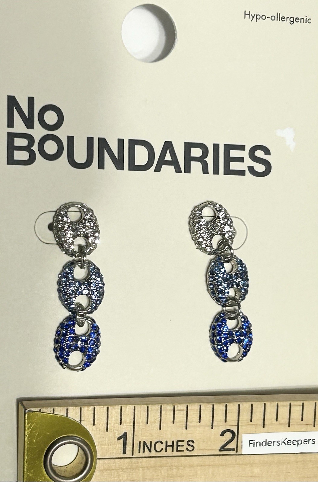 No Boundaries Hypoallergenic Dangle Drop Earrings Silver Blue Metal Push Back