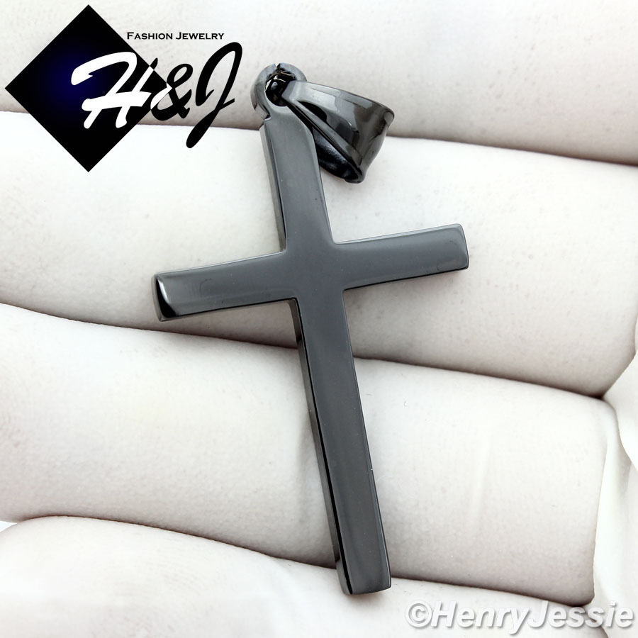 24″Stainless Steel 2mm Black Plated Franco Box Necklace Plain Cross Pendant*BP29