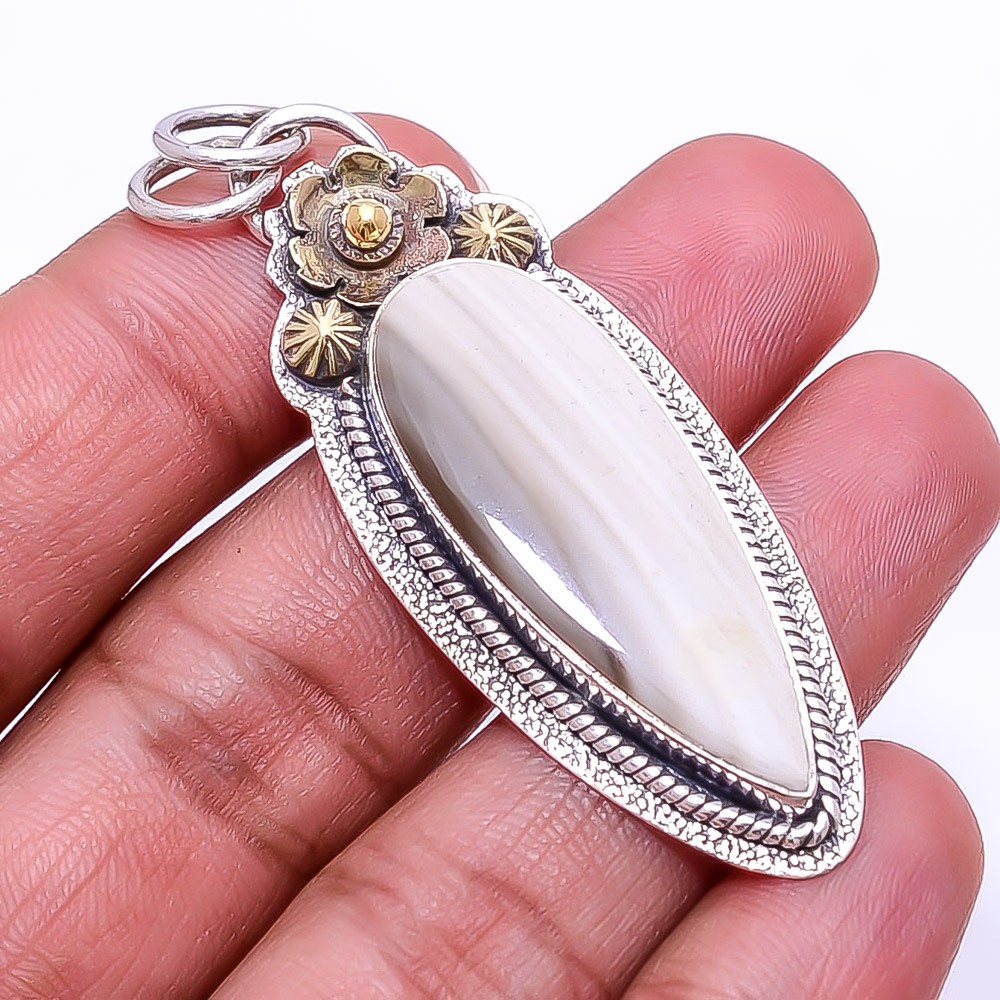 Royal Imperial Jasper Oxidised Two Tone 925 Sterling Silver Pendant 2.34″ P10