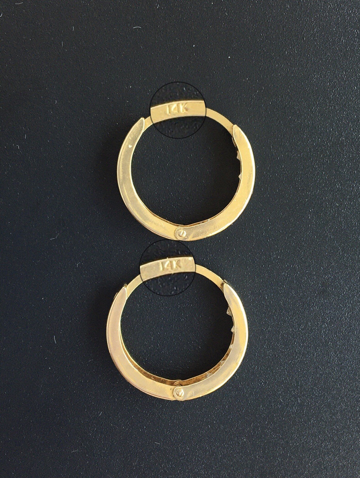 14K Solid Gold Huggie Hoop Earrings Vintage Channel Set Princess Cut CZ Pair