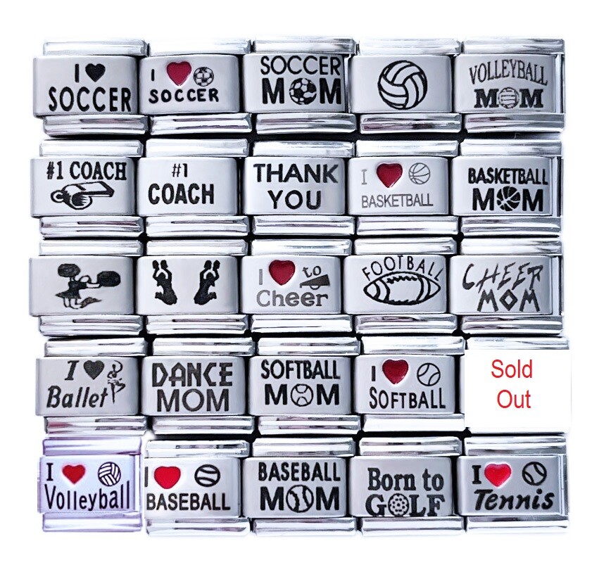 U-PICK Sports Theme Laser Etched 9mm Italian Charms Modular Links