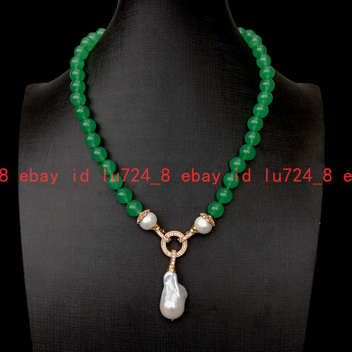 6-12mm Natural Green Jade Round Gems White Keshi Baroque Pearl Pendant Necklace