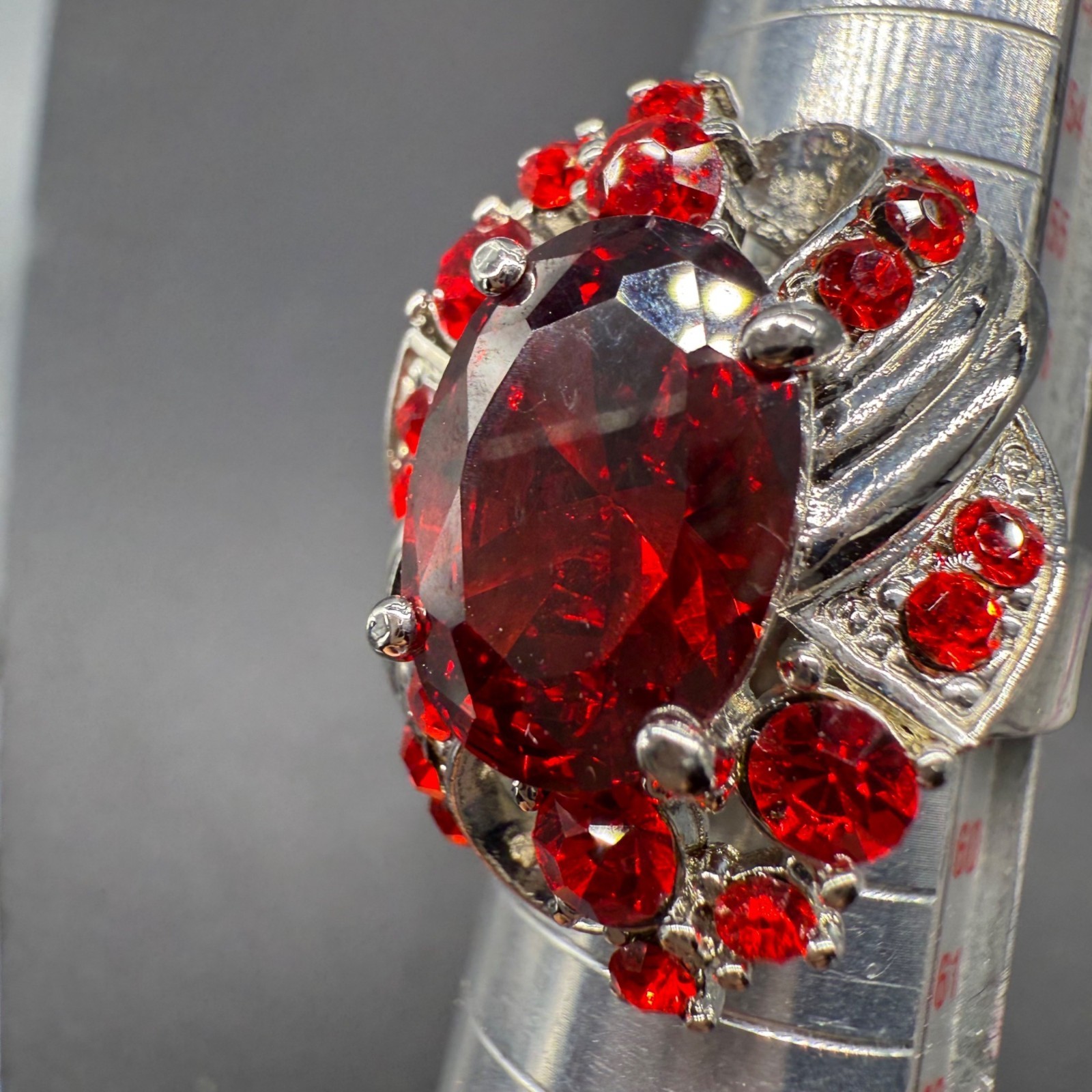 Garnet Silver-Plated Cocktail Ring Size 8 Adjustable