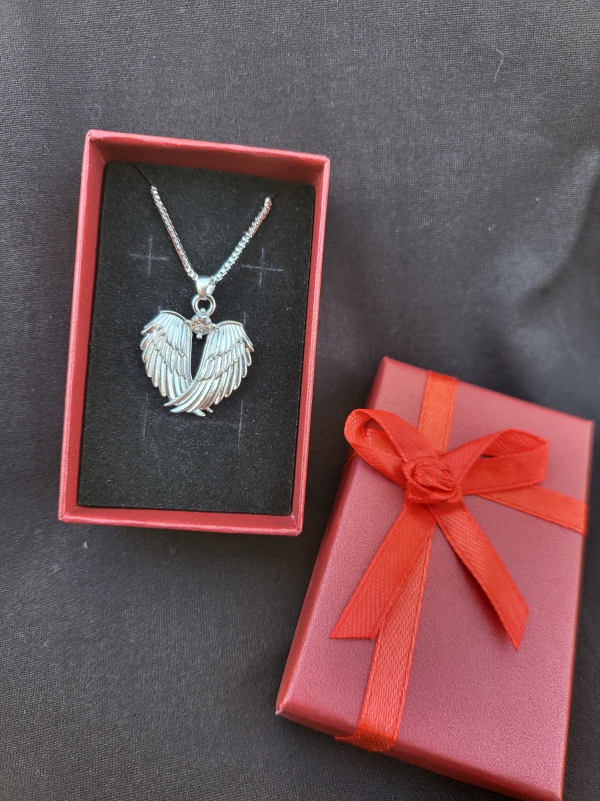 Silver Angel Wings Pendant and Necklace Set