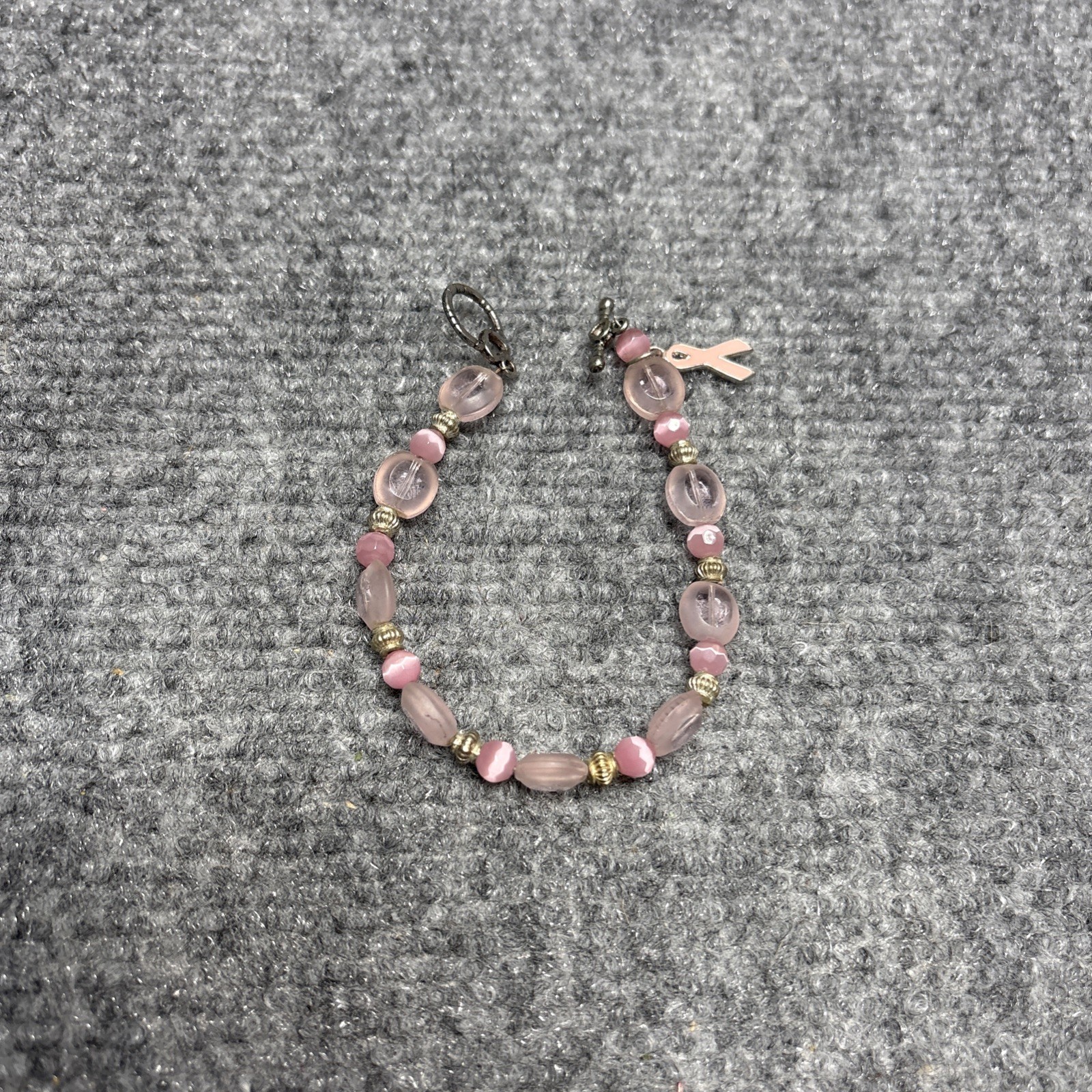 Pink Breast Cancer Bracelet New 8” Beaded Hook and Eye Closure