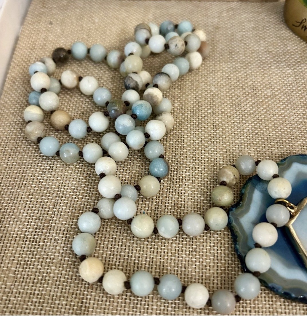 Artisan Matte AMAZONITE Stone Necklace with Pendant Boho Hippie