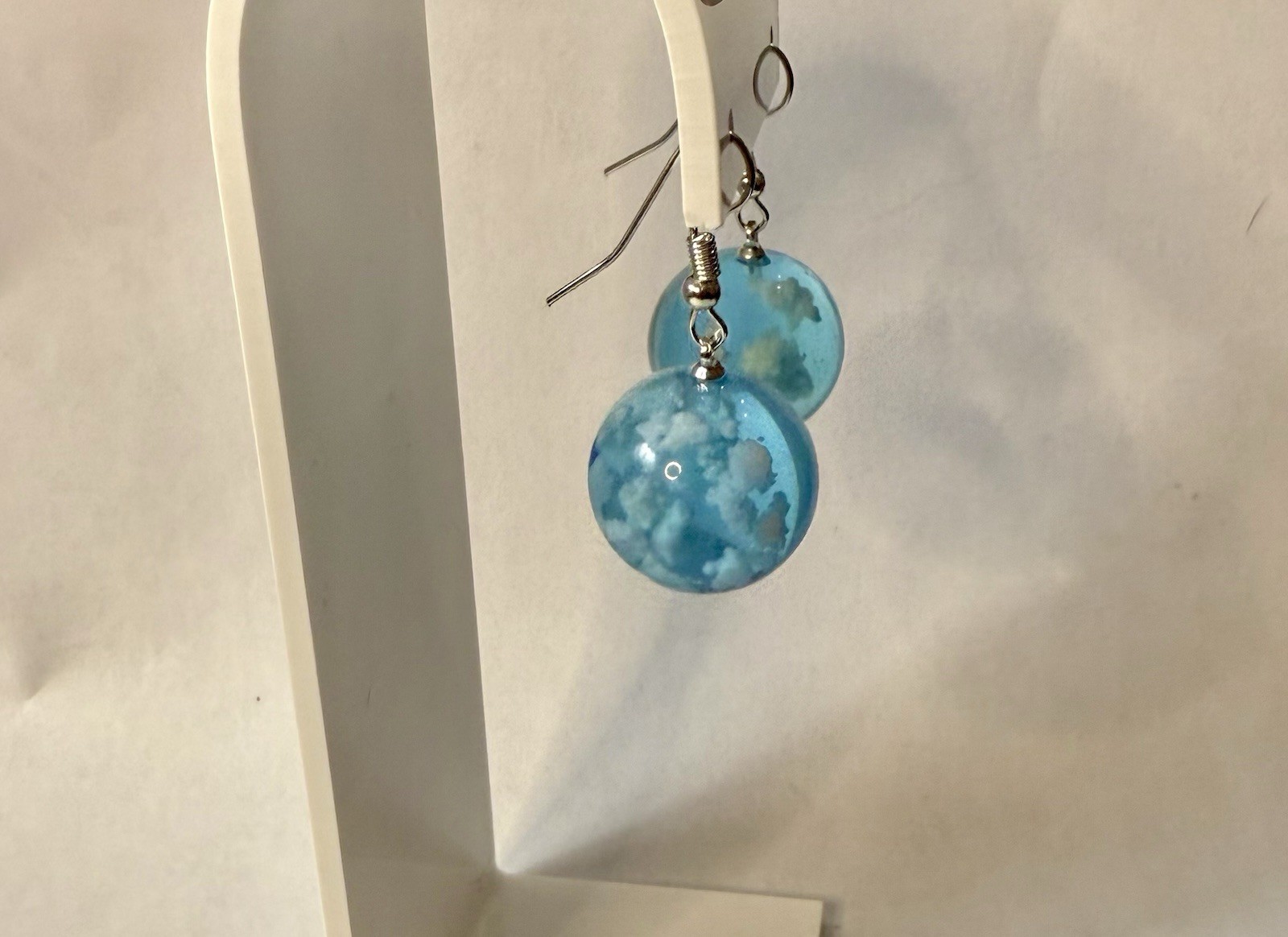 Lucite Blue Sky White Cloud Drop Dangle Pierced Earrings