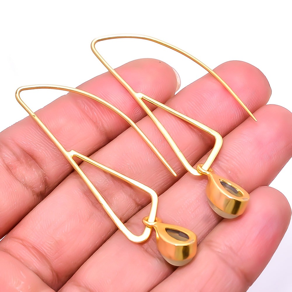 Prehnite Gold Plated Gemstone 925 Sterling Silver Earring 2.46″ E_9445_250_15