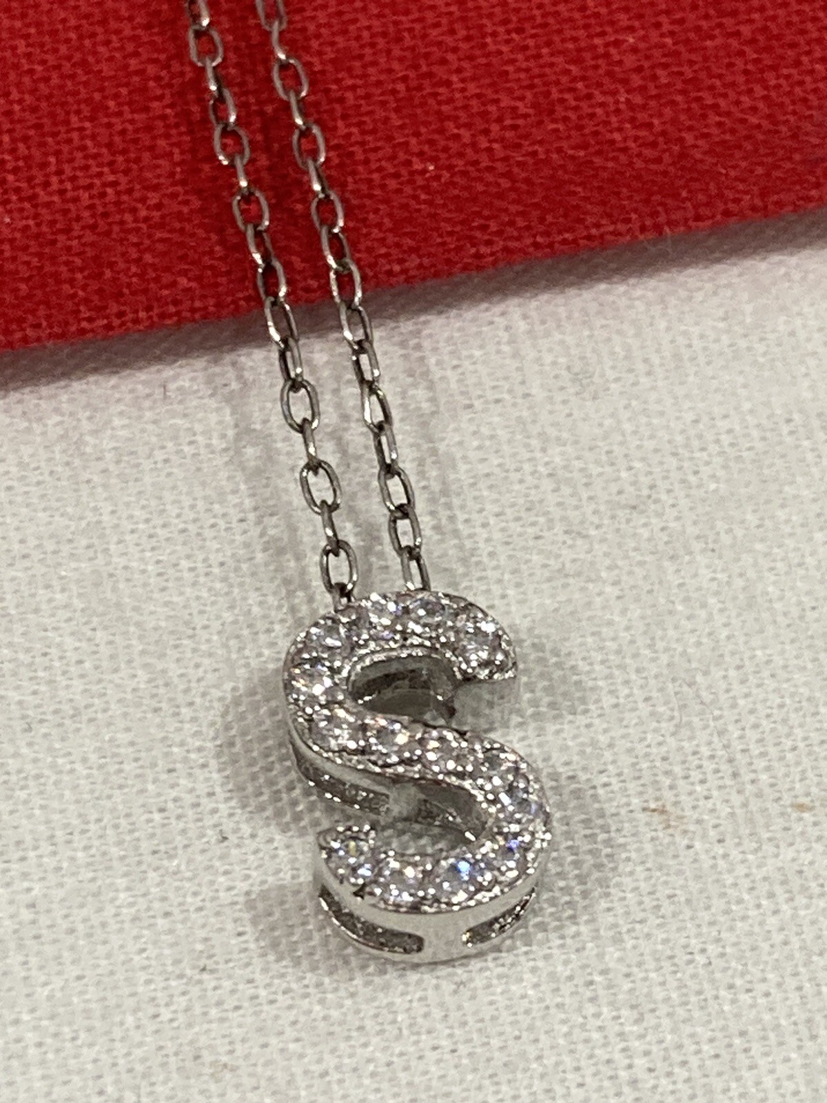 JCM Sterling Silver 925 Cubic Zirconia LETTER “S” Pendant & Link 19.25” Necklace