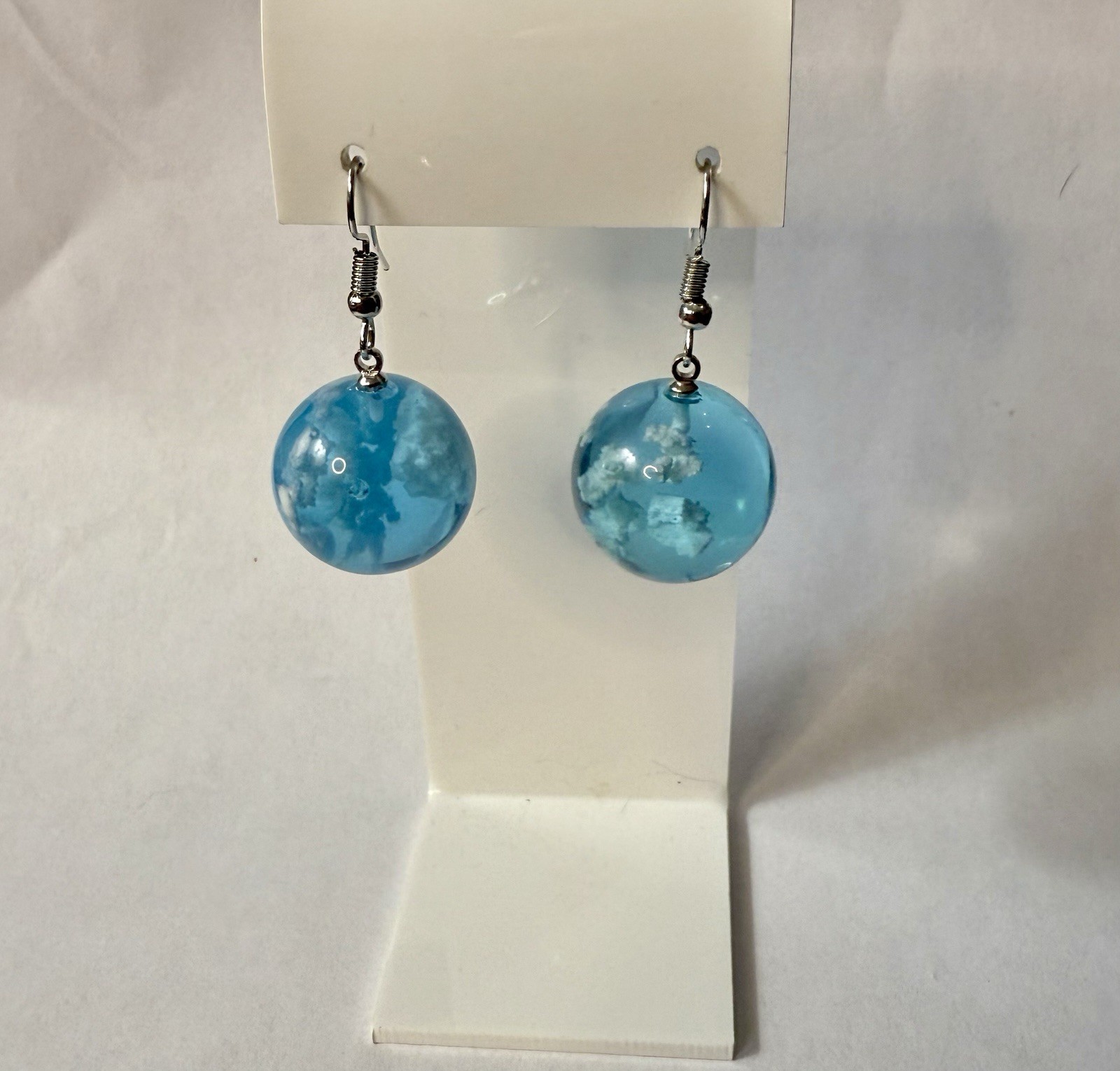 Lucite Blue Sky White Cloud Drop Dangle Pierced Earrings
