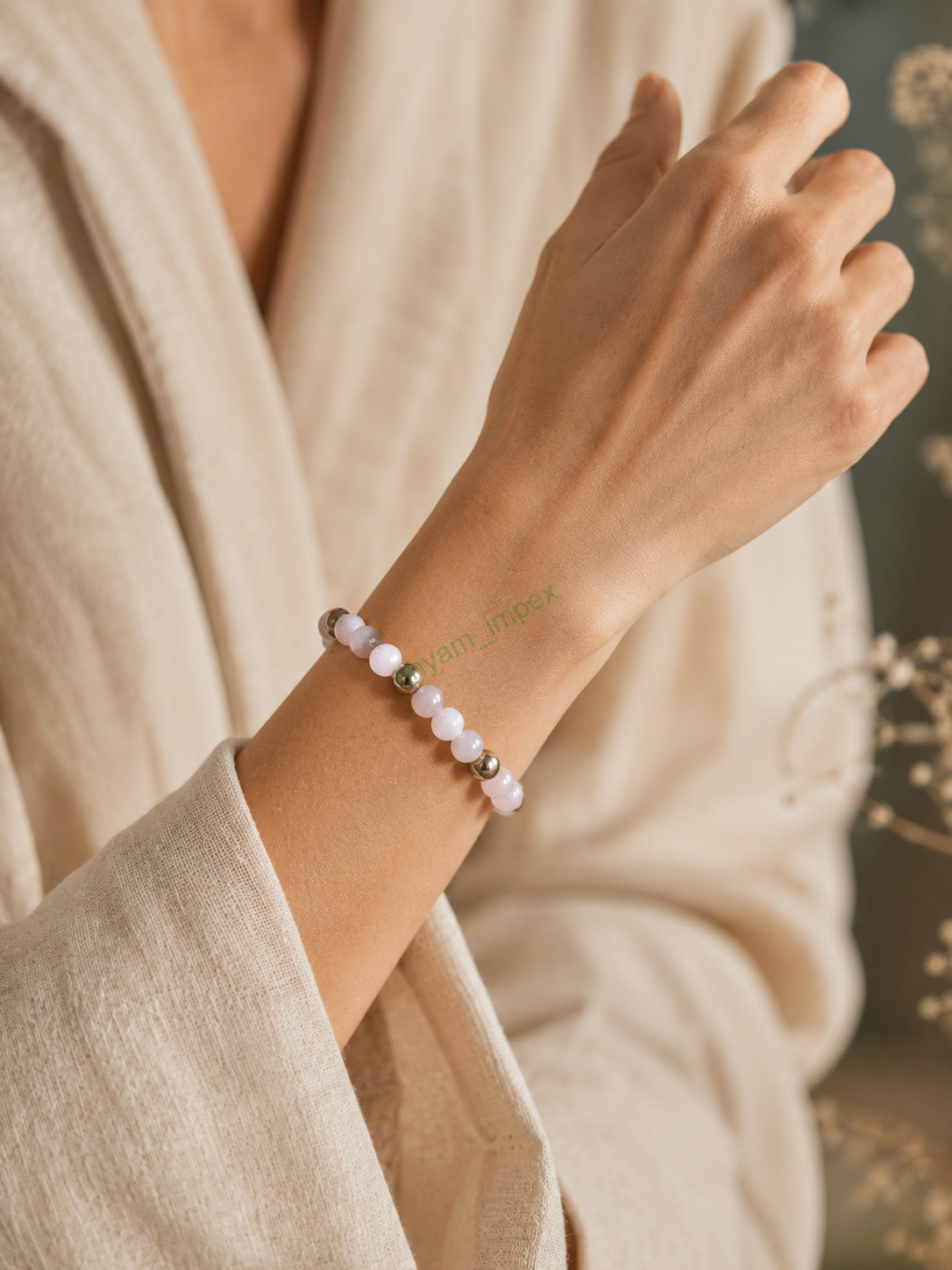 Rose Quartz & Hematite Beaded Stretch Bracelet Healing Crystal Love Stone