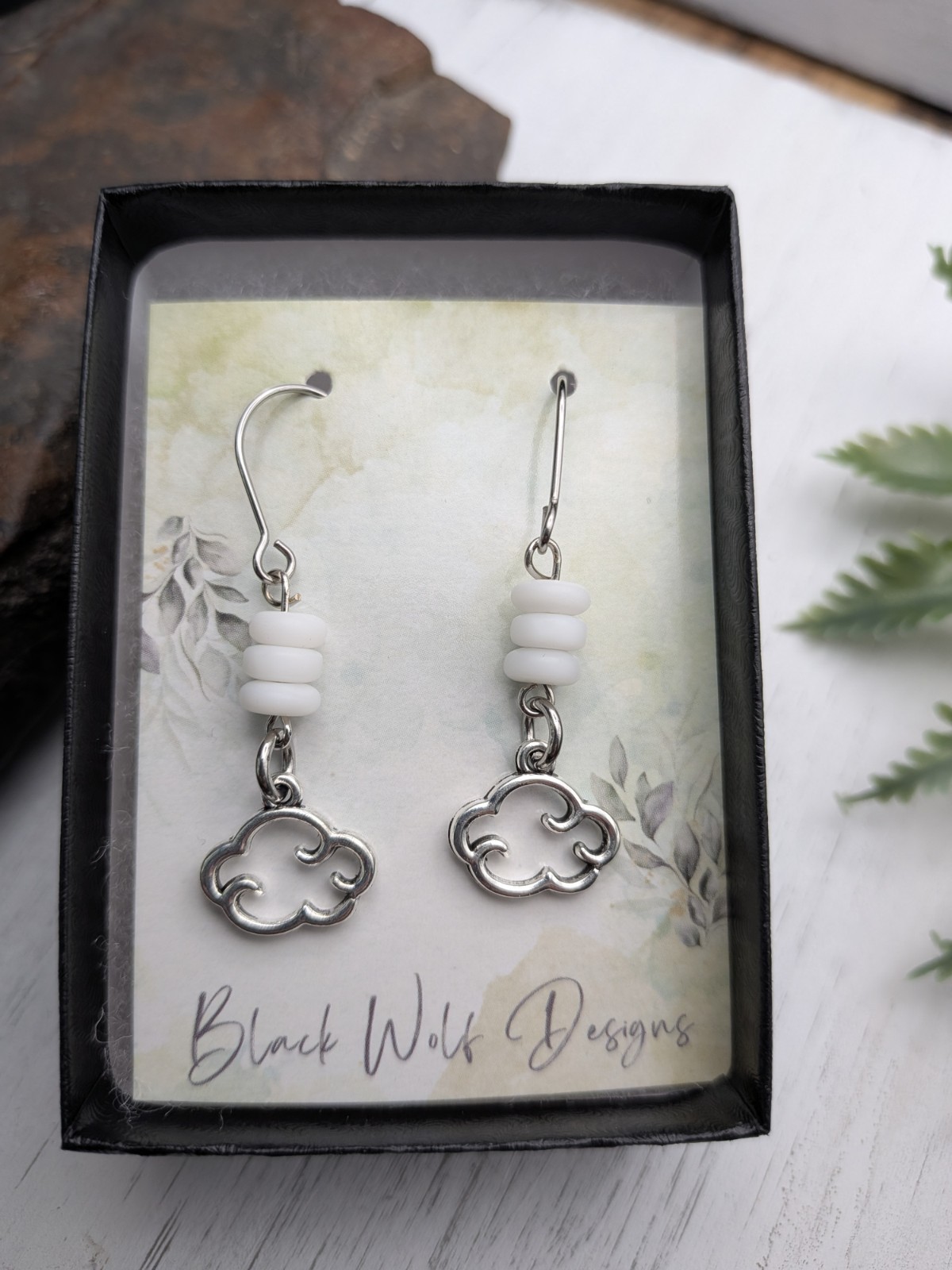 Cloud Earrings, Simple White Beaded Earrings