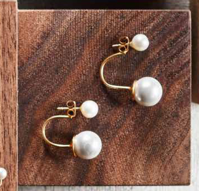 Genuine 14K Gold Filled Double Pearl Post Earrings Designer Dupe
