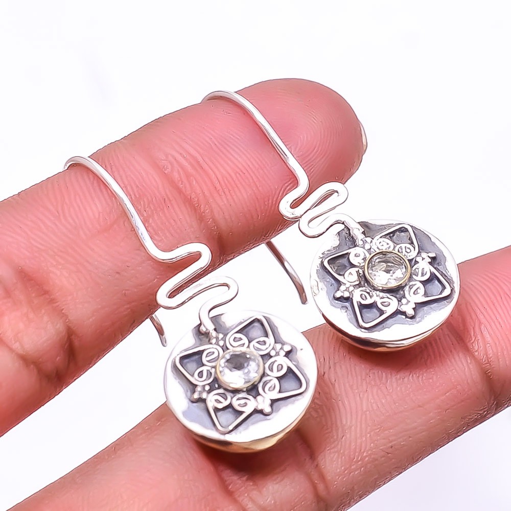 White Topaz 925 Sterling Silver Two Tone Earring 1.56″, Christmas Gift E23491