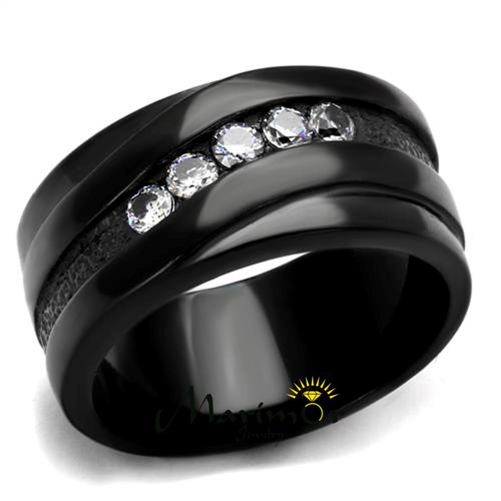 Stainless Steel Black Ion Plated Cubic Zirconia Fashion Ring Band Womens Sz 5-10