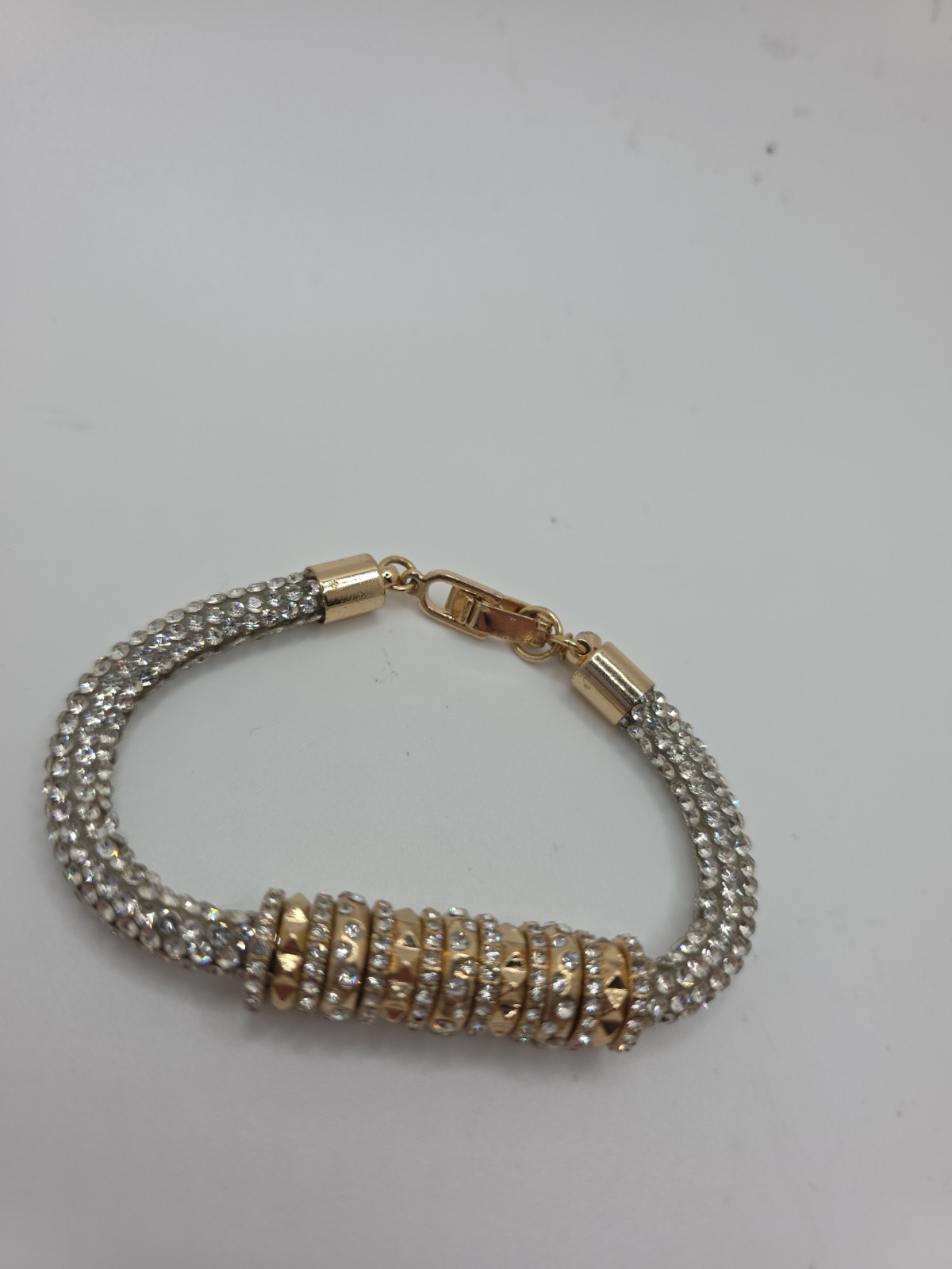 Karl Lagerfeld Paris Glass Stone Pave Tube Chain Flex Bracelet Gold-Tone
