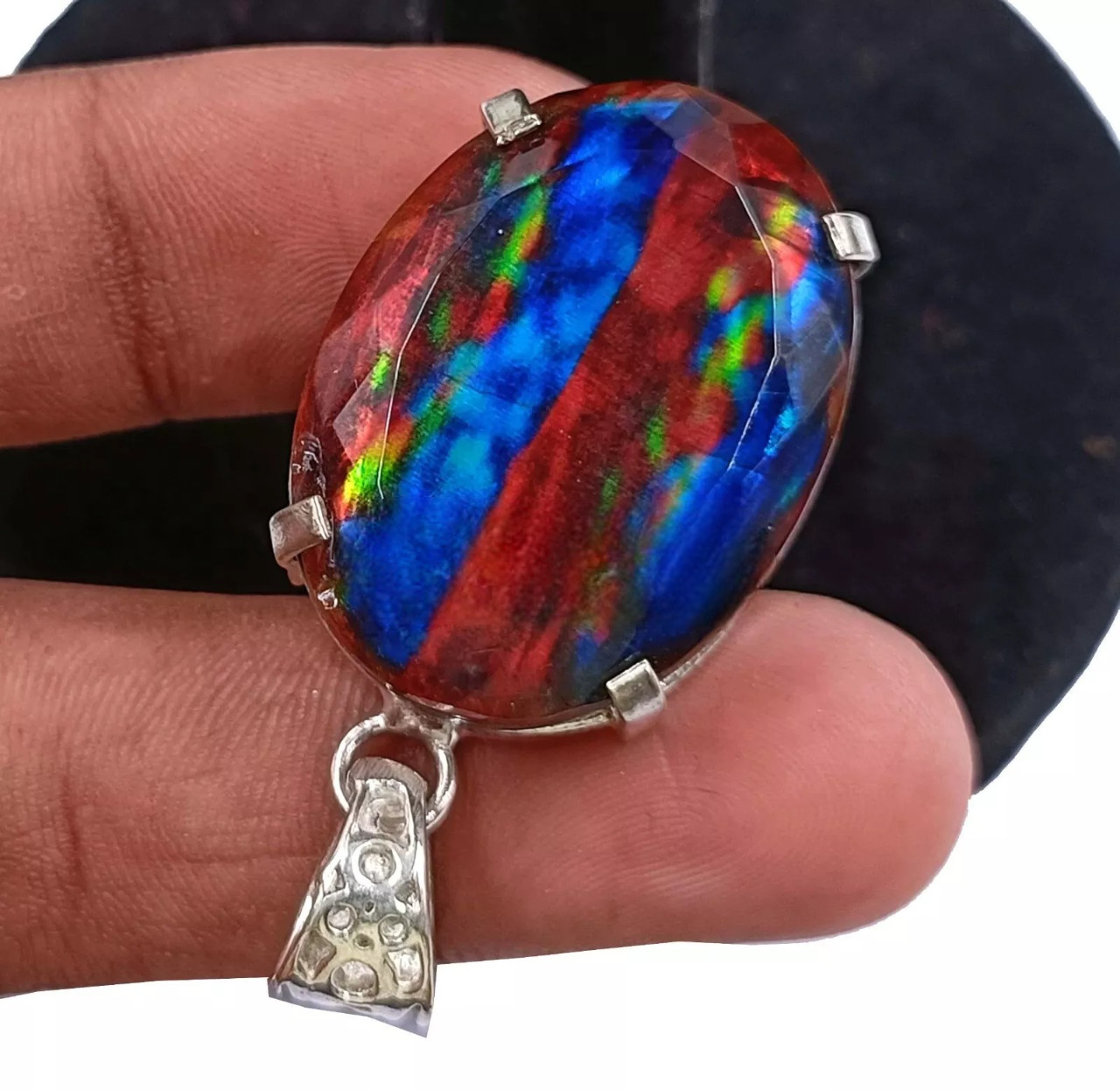 Oval Cut Natural 98.50 Ct Ammolite 925 Solid Silver Pendant Loose Gemstone