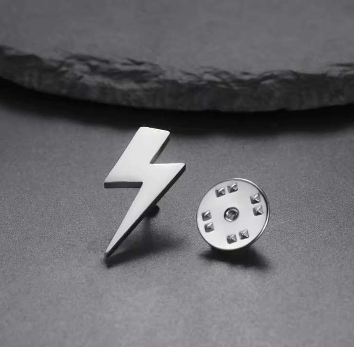 Lightning Bolt Brooch Pin Stainless Steel Lapel Badge Men Women Gift