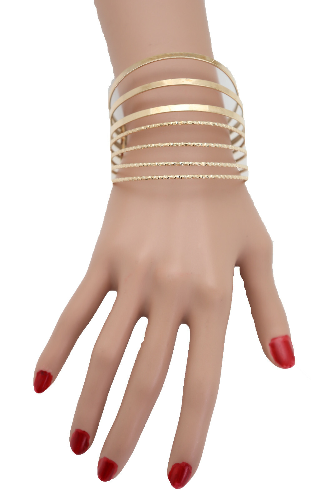 Sexy Women Gold Metal Bangle Cuff Bracelet Fashion Stripes Fan One Size Fits All