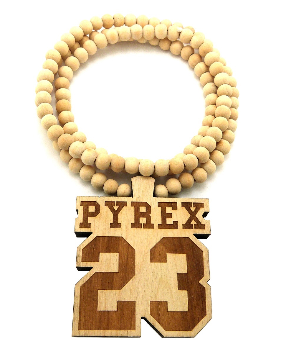 New Good Quality PYREX23 Pendant w/8mm 36″ Wooden Bead Hip Hop Necklace FXJ211
