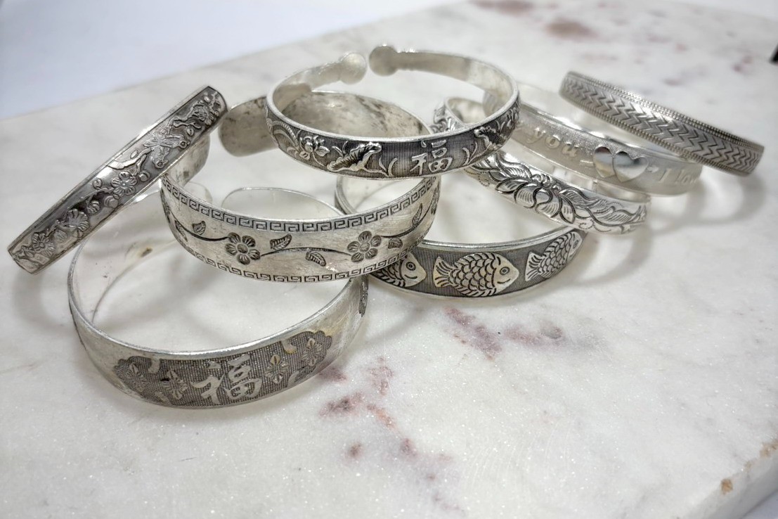 Tibetan Silver Open Cuff Bangle Bracelet Set Engraved Boho Women 10 pc