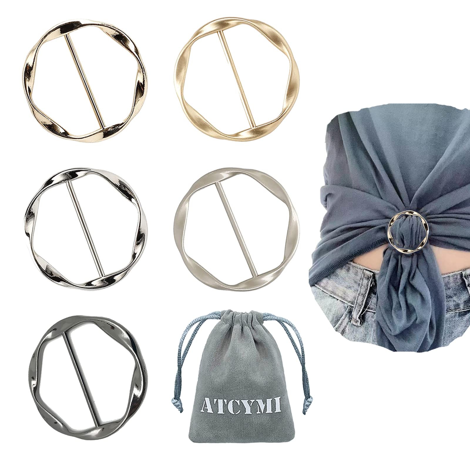 5PCS Silk Scarf Ring Clip T-shirt Tie Clips Metal Round Circle Buckle Clothing