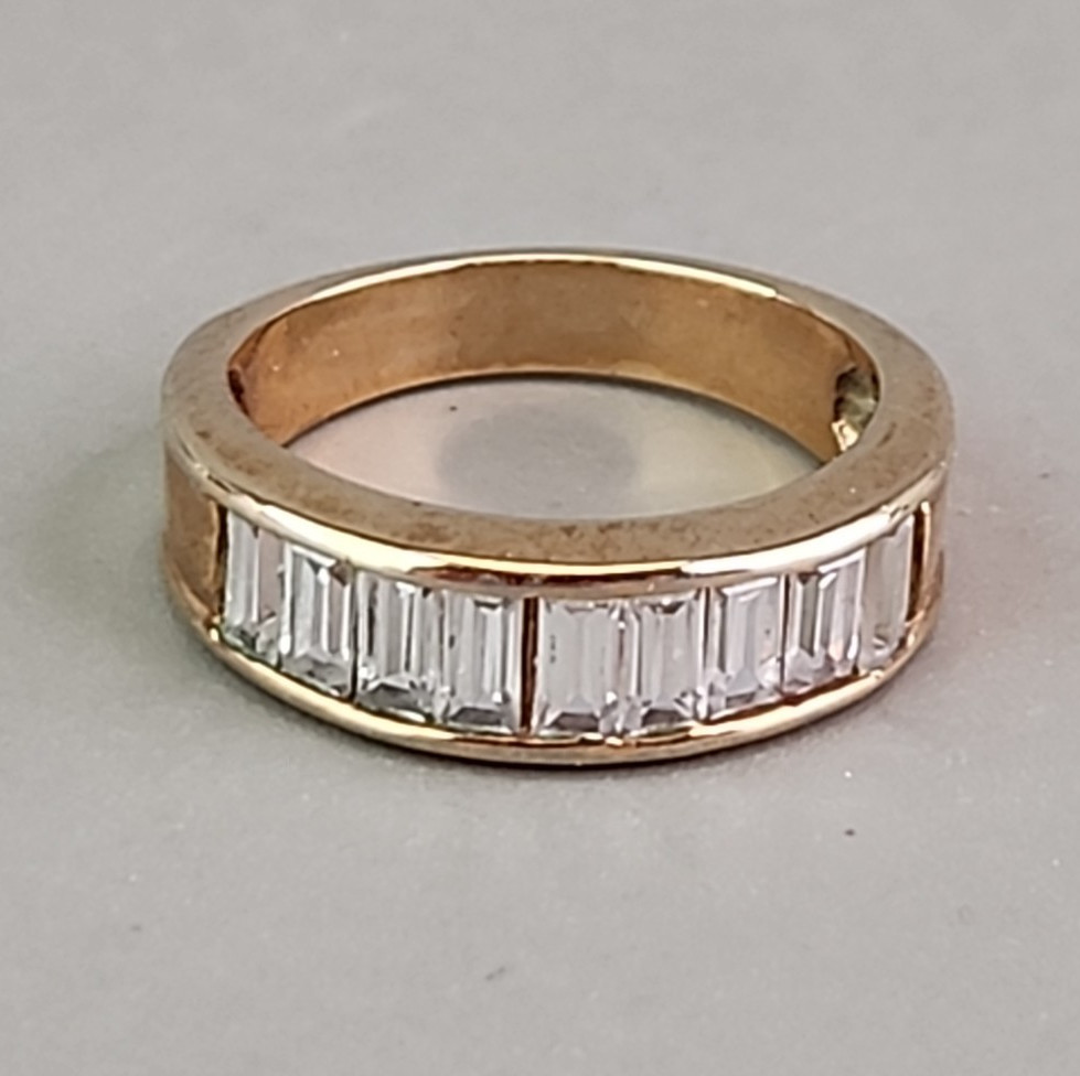 Rhinestone Baguette Ring Clear Gold Tone Small 5