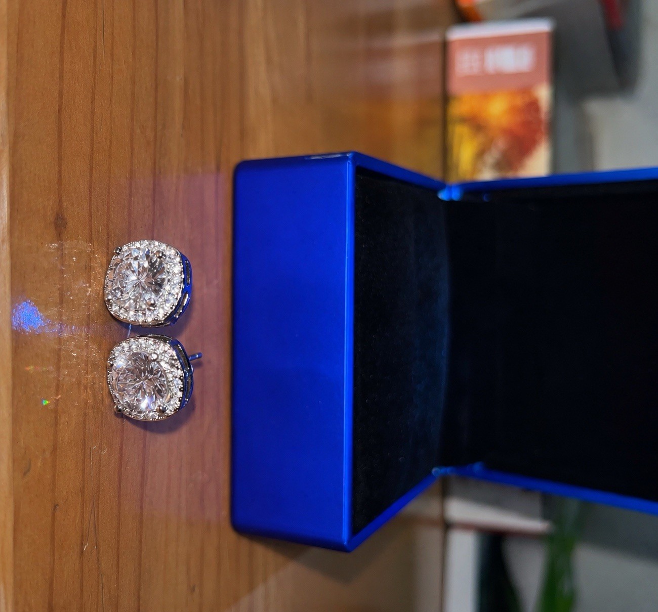 Square Clear mossianite Stud Earrings sterling’s 9.25Silver Tone Butterfly Back