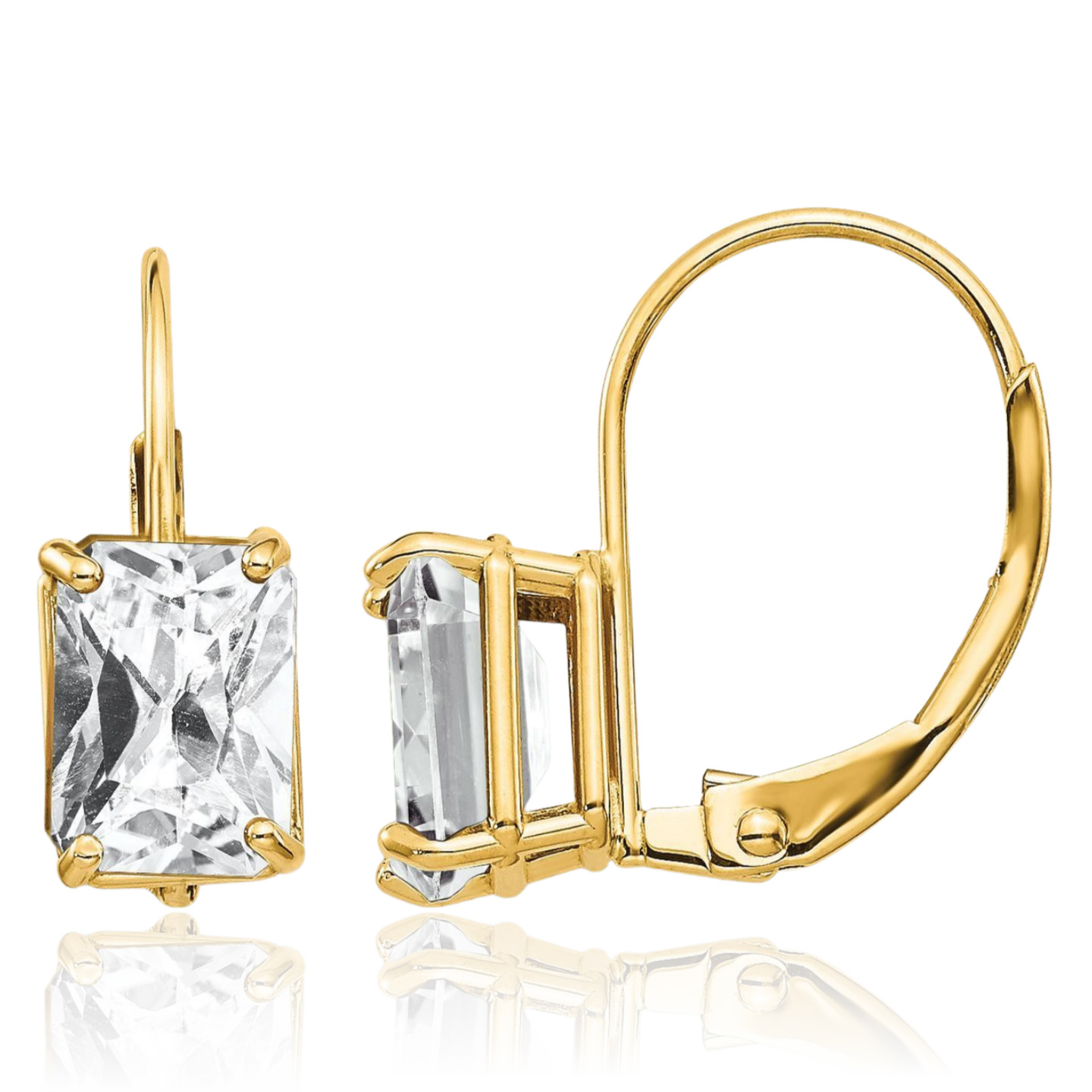 14K Solid Yellow Gold 1 ct Cubic Zirconia Small Drop Earrings 16mm 5/8 inch