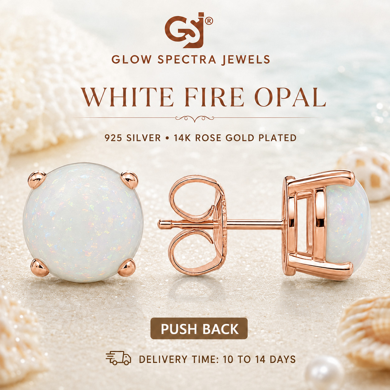 2CT Solitaire Lab Created Fir Opal Stud Erring 925 Silver 14k Rose Gold Plated