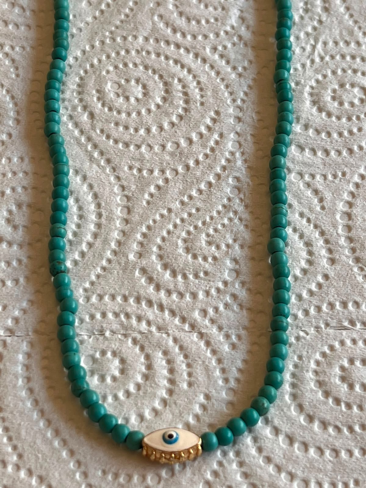 Blue Turquoise Beaded Evil Eye Necklace Handma Lucky Pendant