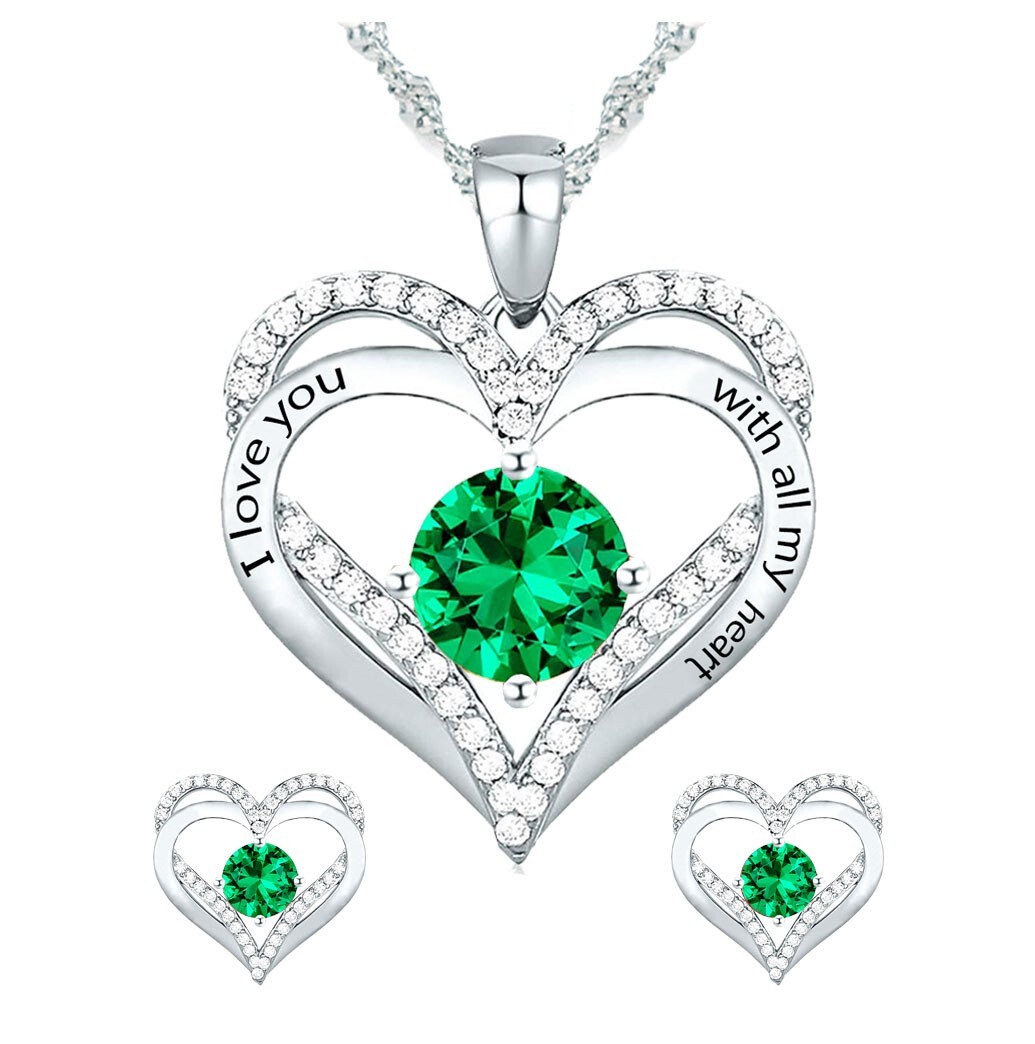 925 Silver Birthstone Necklace/Gift for Wife /Gift for Girlfriend –Free Earrings