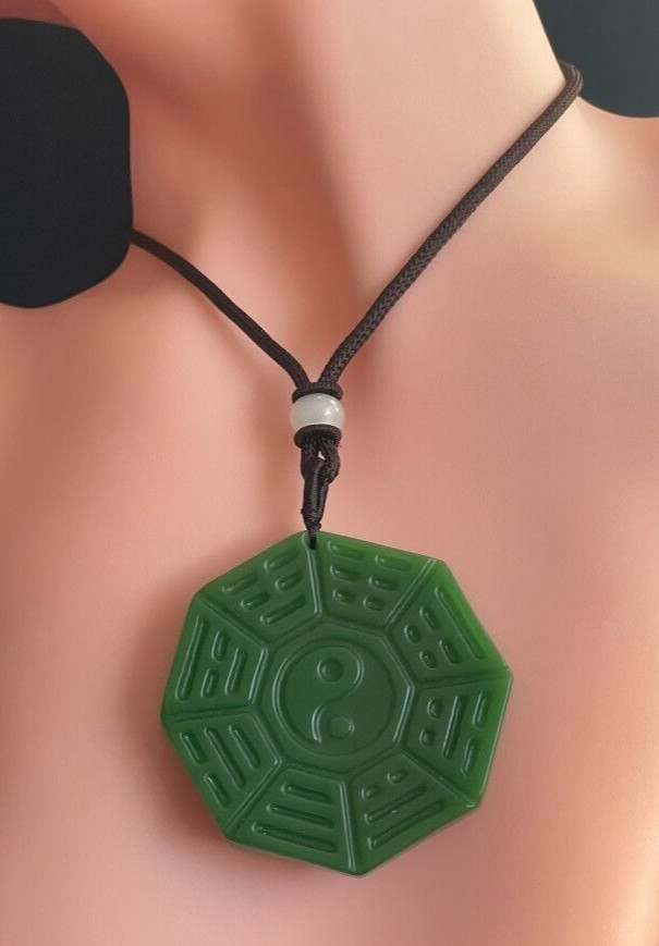 Ying Yang Necklace, Taiji Bagua Necklace, Jade Carved Ying Yang Necklace Amulet