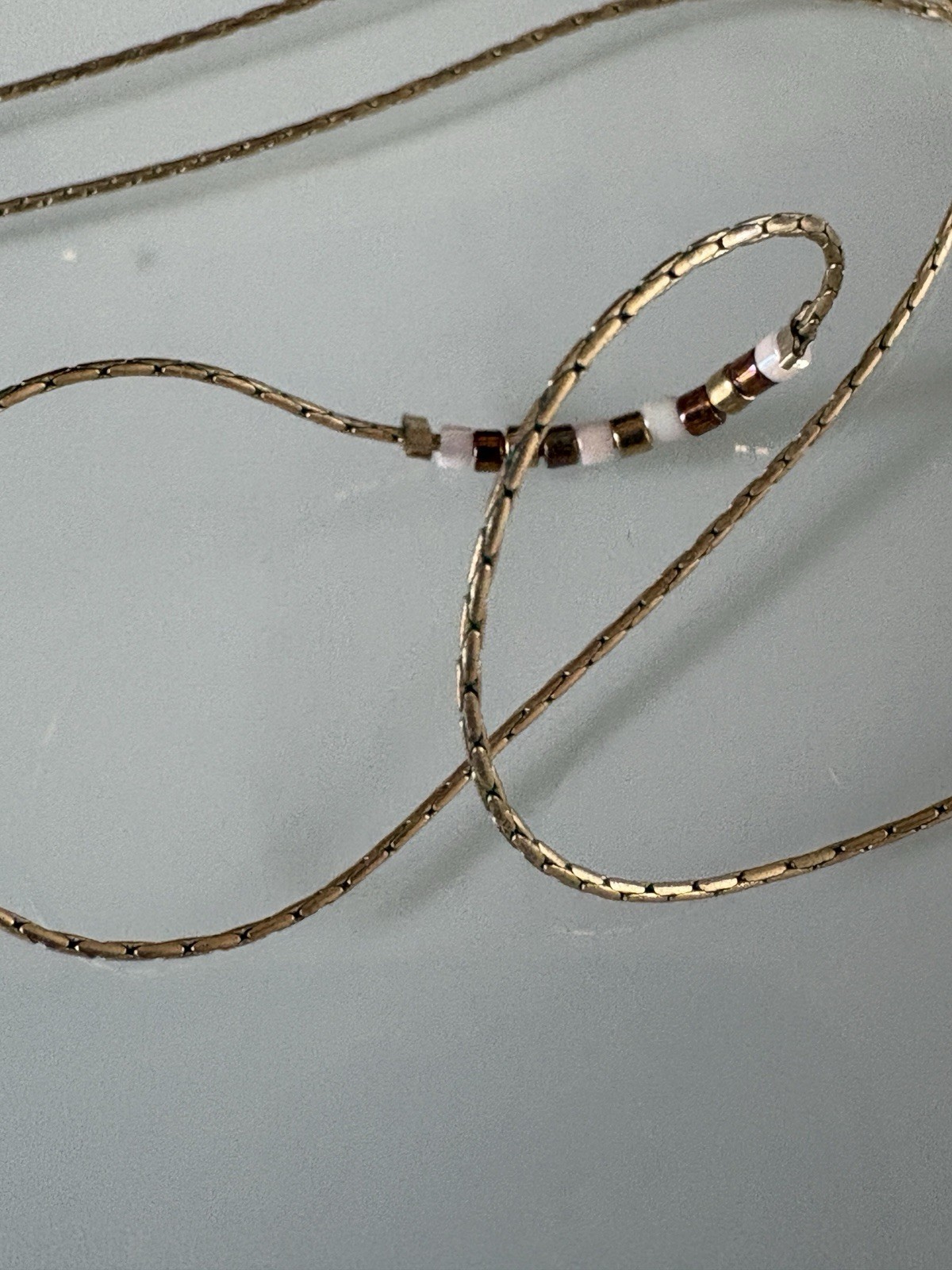 Vintage 1/20 12K Gold Filled Dainty Tube Chain Necklace White Gold Beads 16”