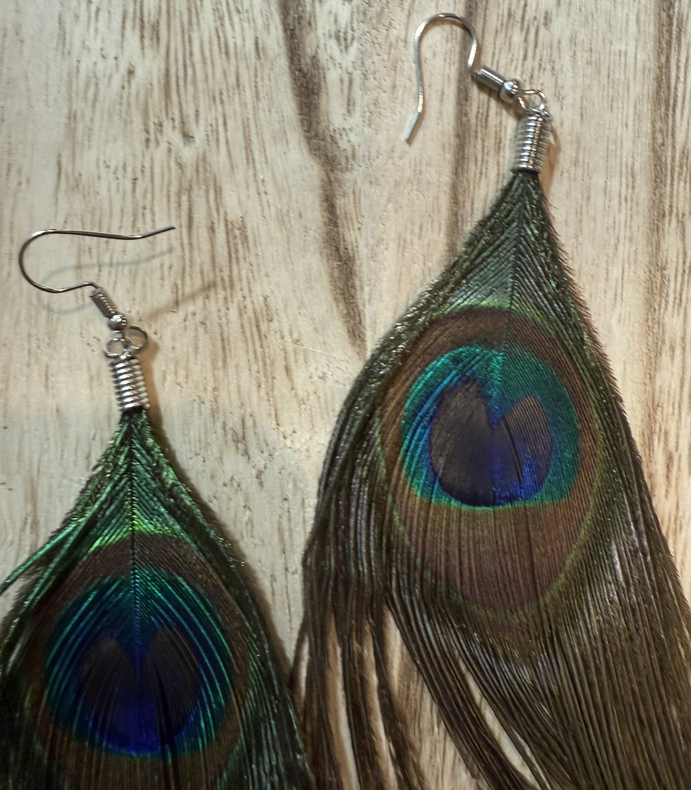 GENUINE PEACOCK FEATHER EARRING PAIR Dangle Jewelry Green,Natural Light Weight